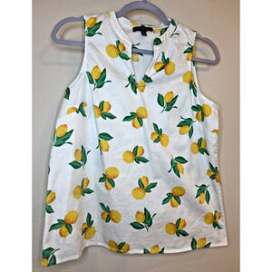 The Limited Lemon Print Sleeveless Top Small White Citrus Summer Blouse